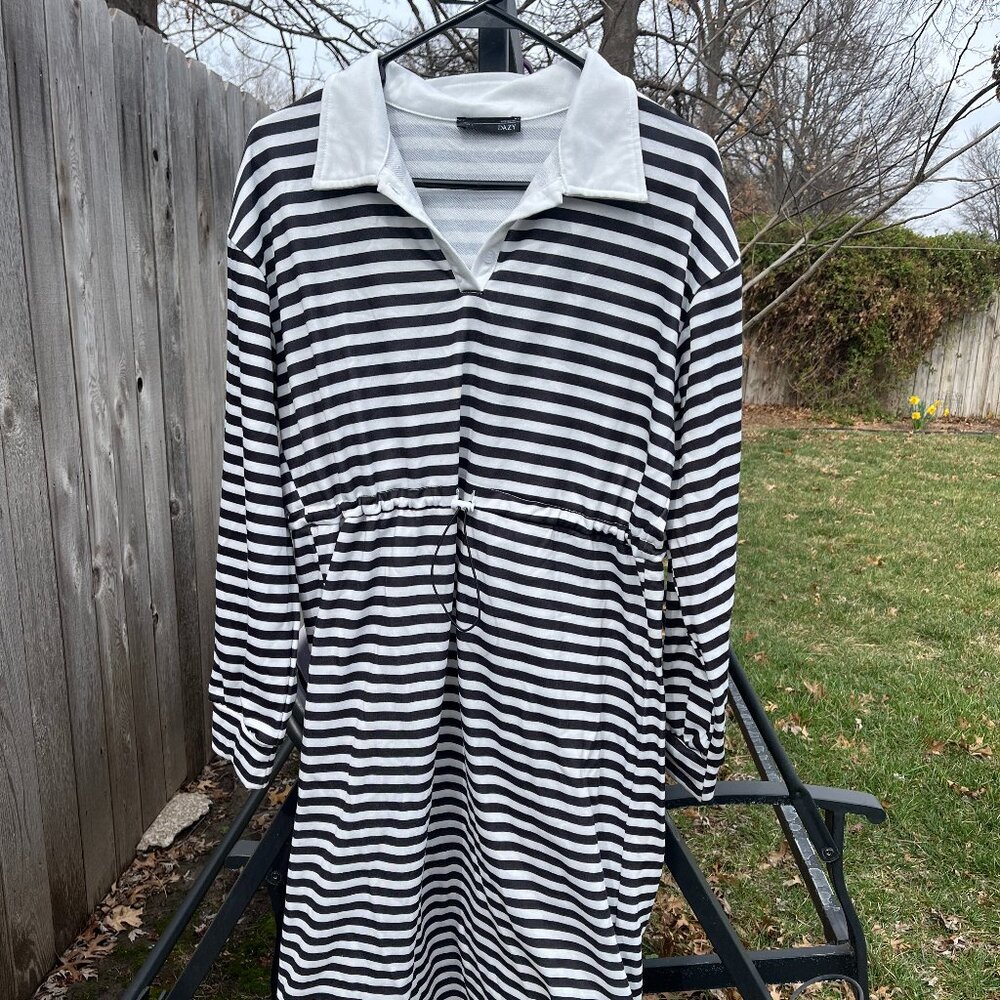 Dazy Striped Dress Large Casual Coastal Preppy Collar